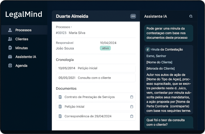 Mockup da plataforma LegalMind